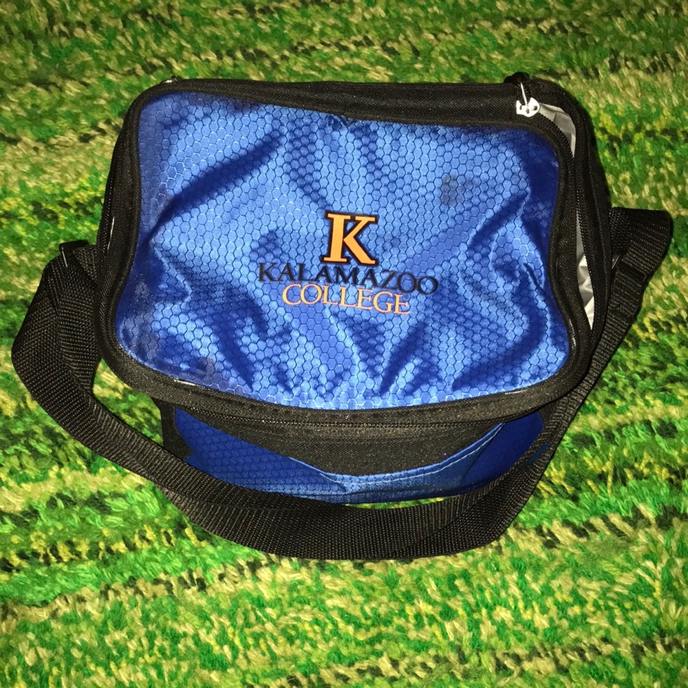 Port Authority Blue and Black Kalamazoo College Crossbody 6-pack cooler bag